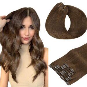 Clip in Hair Extensions, Chocolate Brown 120g 18 inch 7pcs for Women